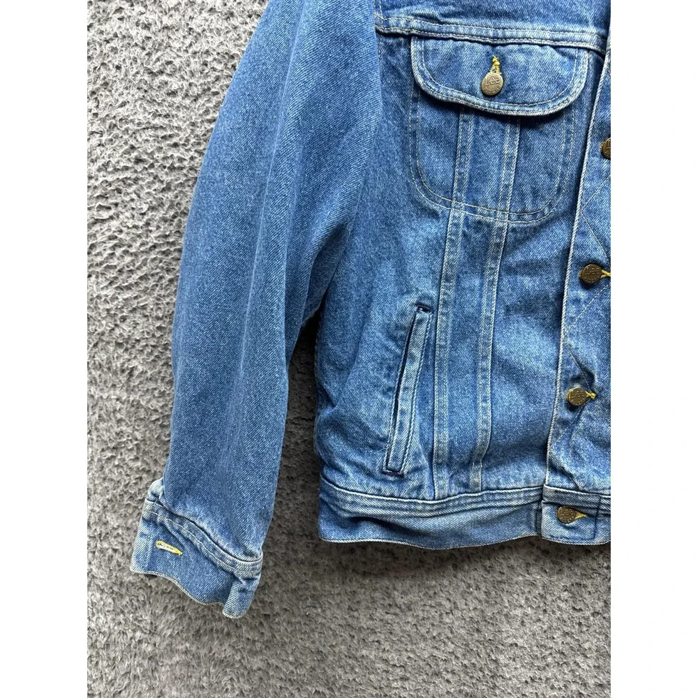 Vintage 80s Lee Storm Rider Flannel Lined Denim Trucker Jacket Blue Mens Size S